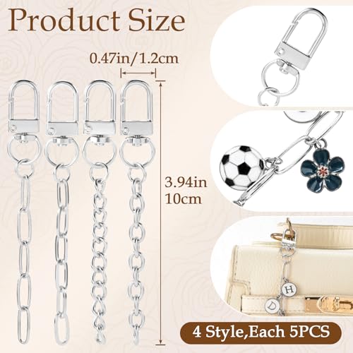 Hzopcw 20pcs Silver Keychain Making Kit, Key Ring Swivel Snap Hook Chains, Extender Keychain Bag Charm Kits for DIY Crafts Jewelry Making Handbag Purses- 4 Styles - color: Silver-20pcs-4 Style