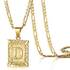 KissYan Initial Letter Pendant Necklace for Men Women, 14K Gold Plated Square Capital Monogram Necklace Alphabets from A-Z Figaro Chain Jewelry - color: 1-Gold, style: D