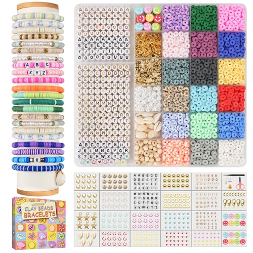 Lynnmos 6000 pcs Clay Beads Bracelet Making Kit, Friendship Bracelet Kit for Jewellery Making, 6mm Heishi Beads Set for Bracelet Necklace Earring Crafts Gift for Teen Girls - color: Classic Comfort
