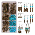 SUNNYCLUE 1 Box DIY 8 Pairs Bohemian Feather Dream Catcher Earring Making Kit Antique Bronze Feather Charm Connector, Turquoise Gemstone Beads, Earring Hooks Jewelry Supplies Beginners, Instruction - color: Chandelier Bohemian Style B