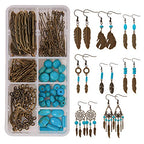 SUNNYCLUE 1 Box DIY 8 Pairs Bohemian Feather Dream Catcher Earring Making Kit Antique Bronze Feather Charm Connector, Turquoise Gemstone Beads, Earring Hooks Jewelry Supplies Beginners, Instruction - color: Chandelier Bohemian Style B