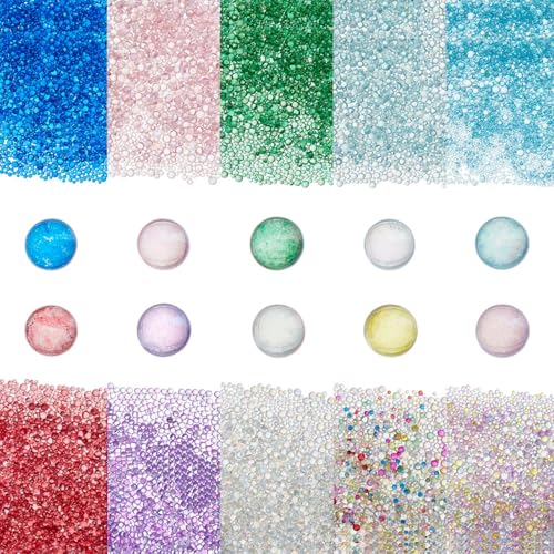 OLYCRAFT 200g 0.4~3mm Colorful Glass Bubble Beads No Hole Micro Beads UV Resin Tiny Bubble Bead Iridescent Water Droplets Bubbles Bead for Resin Crafting Nail Arts - 10 Colors - color: 10 Colors, size: 0.4~3 Mm