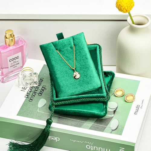 TAIMY Necklace Boxes, Velvet Small Earring and Necklace Case for Women with Tassel, Empty Long Necklace Pendant Box for Her(Green) - color: Green