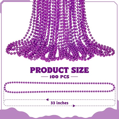 Huskein 100 PCS Purple Beads Necklaces, Mardi Gras Beads, 33" Round Beaded Bulk Parade Accessories Set, Beads For Carniaval Festive Celebrations Party - color: Purple