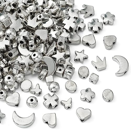 DanLingJewelry 200Pcs 10 Styles Tibetan Style Antique Silver Loose Spacer Beads Heart Star Cross Moon for Jewelry Crafting Making DIY - color: 200pcs - mix
