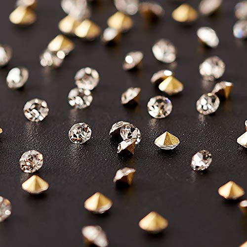 Fashewelry 2mm Pointed Back Clear Glass Rhinestone 1440Pcs Faceted Diamond Loose Stone with Golden Back Mini Crystal Diamante Gems for Nail Art Craft Replacing Jewelry - color: Clear, Golden Back, size: 2mm-glass