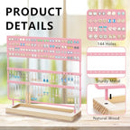 Earring Holder Organizer Stand - Earrings Display Rack 144 Holes Jewelry Holder Tower with Wooden Tray for Earrings Rings Pink - color: Pink