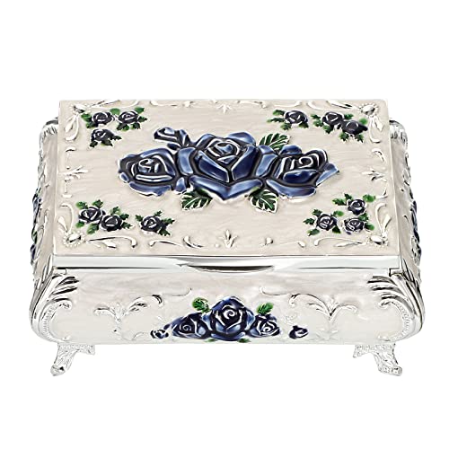 Hipiwe Vintage Metal Jewelry Box Small Treasure Chest Case Trinket Organizer Earrings Necklace Bracelet Storage Box Ring Box Holder Keepsake Box for Women - color: White, size: Small