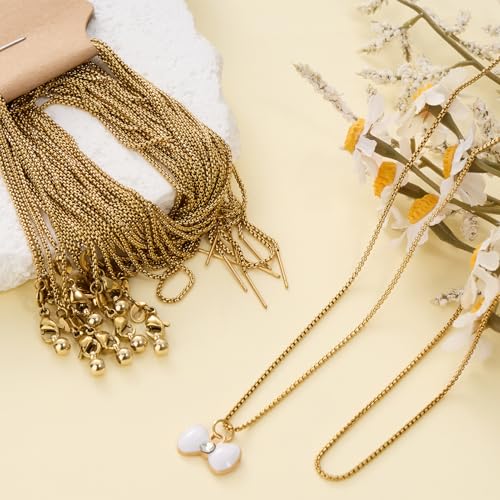 Crisjanggo 10 Pcs Stainless Steel Adjustable Necklace Chains 20 Inch Gold Plated 1 mm Thin Chain Bulk with Rubber Stopper for Jewelry Making - color: Gold Box