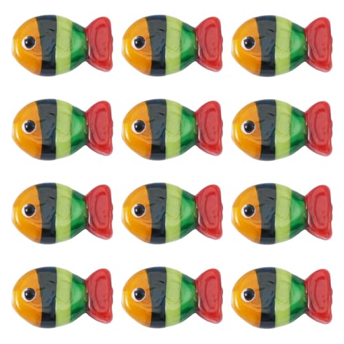 Pandahall 12Pcs Lampwork Striped Fish Glass Beads Handmade 3D Cute Cartoon Fish Beads 20x12mm Crystal Ocean Sea Animal Bead Loose Spacer Bead for DIY Bracelet Necklace Earring Jewelry Making (Red)