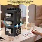 Urban Deco 360° Rotating Pegboard Display Stand with Signage, 4-Sided Spinning Peg Board Stand with 24 Hooks for Jewelry, Earring & Keychain Holder Displays for Craft Shows & Vendor Events (Black) - color: Black