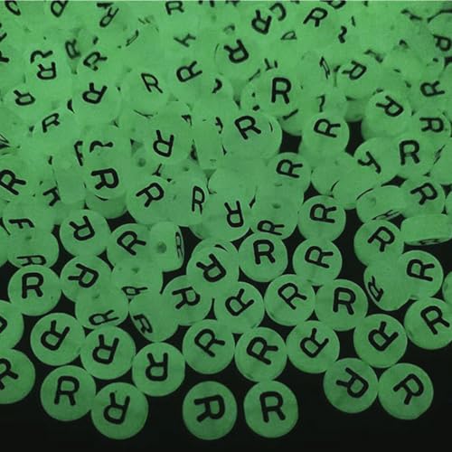200PCS Letter Beads Glow in The Dark 4x7mm Acrylic Alphabet Letter R Beads for Jewelry Making Bracelet - color: R-200PCS