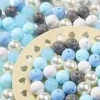 20mm Acrylic Beads 180pcs Winter Color Chunk Bubblegum Bead Blue&White Snow Style Beadable Pen Beads for Pen Bag Jewelry Making Necklace Bracelets (Blue&White&Gray) - color: blue&white&gray