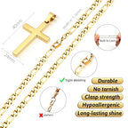 CaptainSteeL Cross Necklace for Men - Stainless Steel Silver/Gold Plain Cross Pendant Necklace Simple Jewelry Gifts, 20/22/24/26 Inches 3:1 Figaro Link Chain 4/5/6mm Width - size: 26inch, style: 4mm GOLD