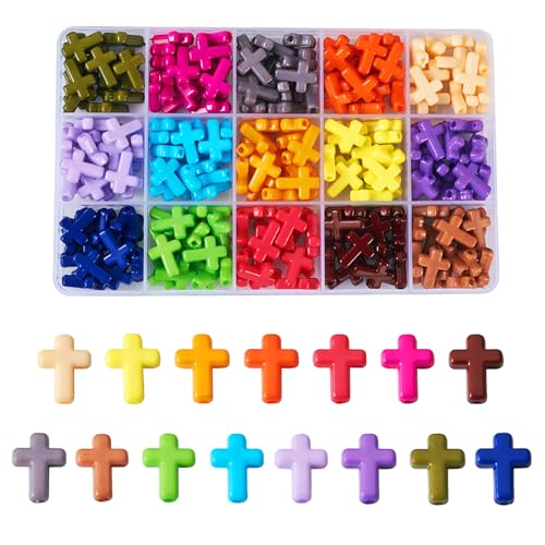225Pcs Acrylic Cross Beads for Jewelry Making, Colorful Plastic Crucifix Bracelet Beads Rosary Cross Pony Bead Easter Craft Spacer Bead for DIY Crafts Earring Necklace Making - color: Mixed Color-Cross