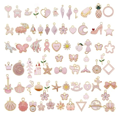30pcs Mixed Enamel Charms Pendants for Jewelry Making Bulk lot Necklace Earrings Bracelet Craft Findings - color: Pink