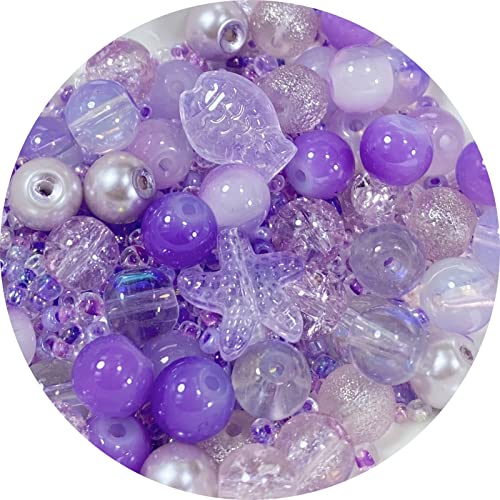 Assorted Glass Resin Beads Multi Size Colors Smooth Cracked Gravel Millet Spacer Beads for Bracelets Necklace Earring DIY Jewelry Making Craft(Lilac Violet Series) - color: Lilac Violet Series