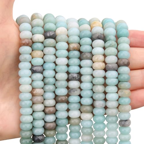 BONNY BOXX Natural 5 * 8mm Amazonite Rondelle Beads, Natural Abacus Disk Stone Beads Loose Spacer Gemstone Beads for DIY Bracelet Necklace Jewelry Making - color: Amazonite, size: 5*8MM
