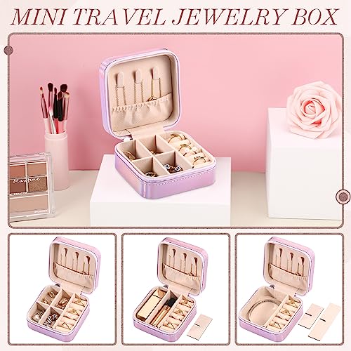 Yinkin 12 Pcs Mini Travel Jewelry Case Bridesmaid Proposal Gift Boxes, Small PU Leather Earring Organizer, Bulk Travel Accessories Portable Jewelry Holder(Glossy Pink) - color: Glossy Pink