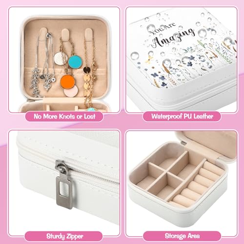 Kacctyen 12 Pieces Wildflower Mini Travel Jewelry Case Bulk You Are Amazing Loved Green Leaf Mother's Day Church Gifts for Secretary Day Party Girls Leather Travel Jewelry Case - color: Wild Flower