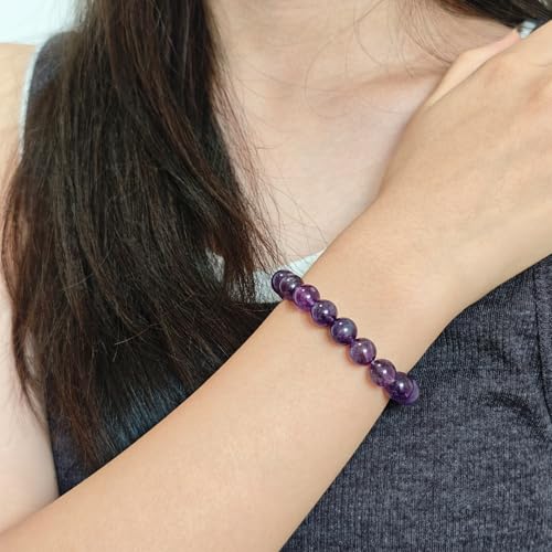 Natural Healing Gemstone Bracelet Handmade Yoga Stretch Elastic Bracelet Stress Relief Crystal Jewelry for Men and Women - color: Amethyst (Love Guardian), size: 10mm
