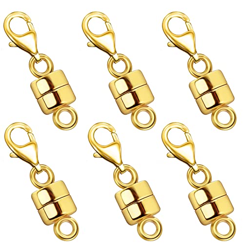 OHINGLT Magnetic Necklace Clasp Extra Strong, Gold Plated Magnet Jewelry Clasps Converters for Bracelet Necklaces Chain - color: 6Pcs Gold
