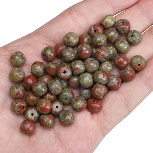 BEADIA Natural Unakite Flat Cut Round Drum Stone 8mmx7mm Loose Semi Gemstone Beads for Jewelry Making 38cm - color: Unakite