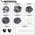 Black Crystal Bead DIY Set - Approx. 600-Piece Glass Beads Kit with Mixed Size Crystal Rondelles & Heart Pendants - Perfect for Jewelry Crafting - Elegant Gift Box - color: Black