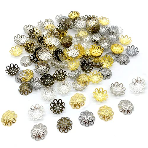 500PCS 10mm Gold Tone Flower Bead Caps Hollow Flower Bead Caps for Jewelry Making (Multi) - color: Multi