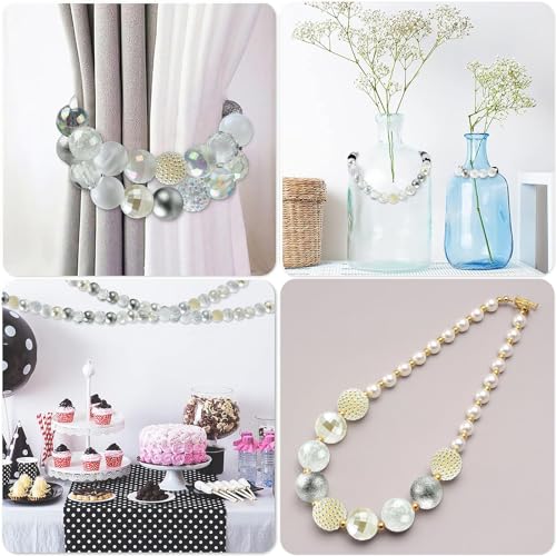 Ipotkitt 50 Pcs 20mm Acrylic Bubblegum Beads Round Spacer Loose Beads White Theme Disco Ball Chunky Rhinestone Beads for Pen Bag Chain Jewelry Making - color: 50pcs-White Bubblegum Beads-20mm