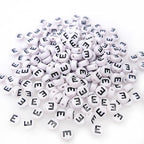 200+ Pieces 4x7mm Single Vowel E Letter Beads for Jewelry Making, White Round Acrylic Bulk Alphabet (Black on White) - size: Single letter E 200+ Pcs
