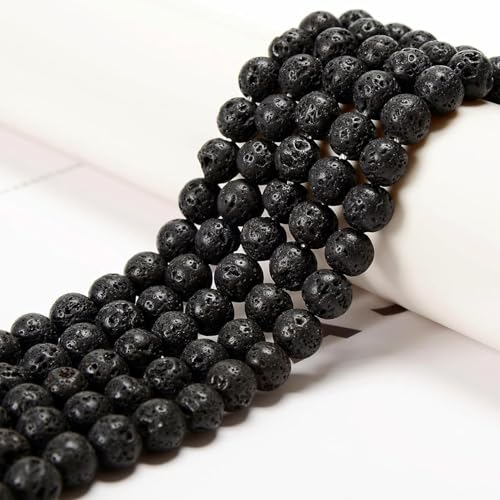 100pcs Natural Stone Beads 8mm Black Volcanic Lava Round Genuine Real Stone Beading Loose Gemstone Hole Size 1mm DIY Charm Smooth Beads for Bracelets Necklaces Earrings Jewelry Making Crafts - color: Black Lava