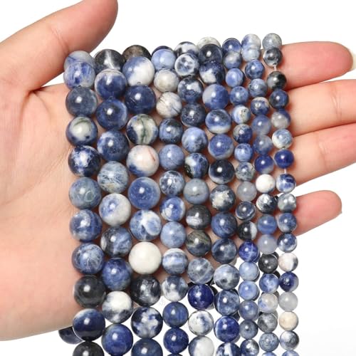 About 60pcs 6mm Natural Stone Beads White Blue Sodalite Beads Energy Crystal Power Gemstone for Jewelry Making, DIY Bracelet Necklace - color: Blue White Sodalite, size: 6mm