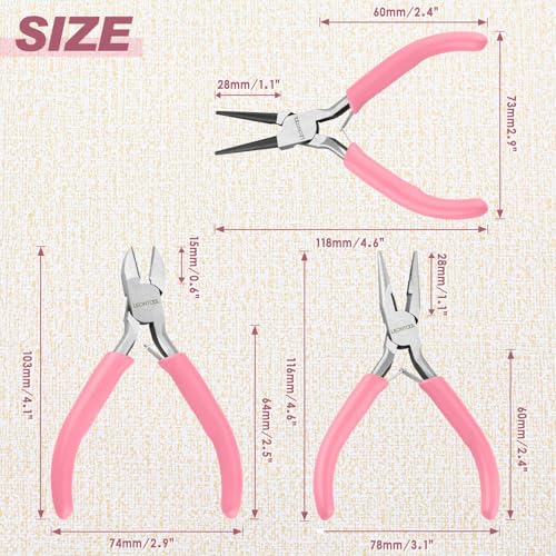 Mini Jewelry Pliers Set 3 Pcs Jewelry Making Tools Pliers Kit Includes Long Nose Pliers/Round Nose Pliers/Diagonal Pliers, Wire Cutters Pliers for Jewelry Making Wire Wrapping Beading Crafts - style: Long Nose & Round Nose & Diagonal Pliers