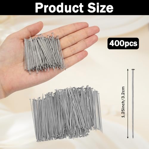 400 Pcs Flat Head Pins for Jewelry Making - Silver Copper Stainless Steel Straight Pins, Metal Flat Headpins Jewelrys Findings Eye Pin for DIY Craft Earring Bracelet Necklace Pendant Supplies