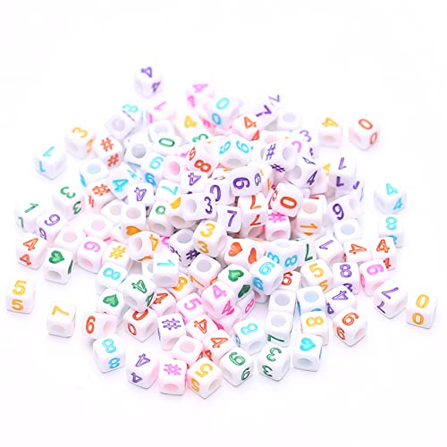 ToBeIT 800pcs Number Beads Acrylic Cube Beads Alphabet Square Letter Beads for DIY Key Chains Bracelets Necklace Jewelry Making (White-Color) - color: white-color