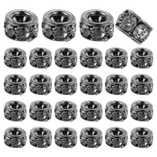 uxcell 40 Pcs 8mm Large Hole Rhinestone Beads, European Spacer Bead, Rondelle Loose Charm Beads for DIY Jewelry Making Bracelet Accessories (Black) - color: Black, size: 8 mm