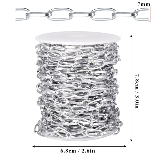 33FT Silver Paperclip Chains Roll, 7mm Aluminum Cable Link Chain Spool Bulk for DIY Crafts Jewelry Making - color: silver, size: 7MM