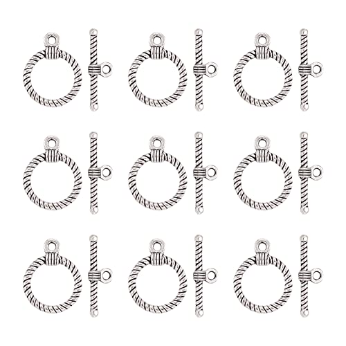 Pandahall 10 Sets Antique Silver Tibetan Alloy Toggle Clasps Round Bracelet Jewelry Clasp Connectors for Necklace Bracelet Jewelry Making