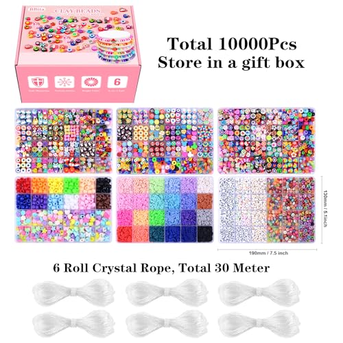 BBita Christmas Gift Set,10000PCS Polymer Clay Beads Bracelet Making kit, Cute Fun Beads Fruit Flower Animal Cake Butterfly Heart Beads Charms for Jewelry Making DIY Accessories for Children Girls - color: G1#Gift Set