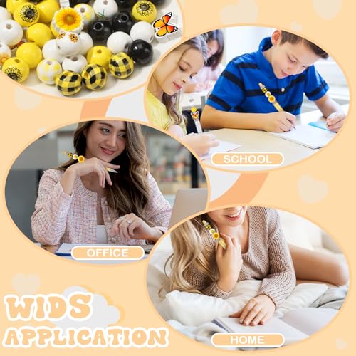 Colarr 24 Sets Plastic Beadable Pens DIY Pens Making Kit Assorted Wood Beads Crystal Spacer Black Ink Ballpoint for Women Crafts Office Family Gifts(Sunflower) - style: Sunflower