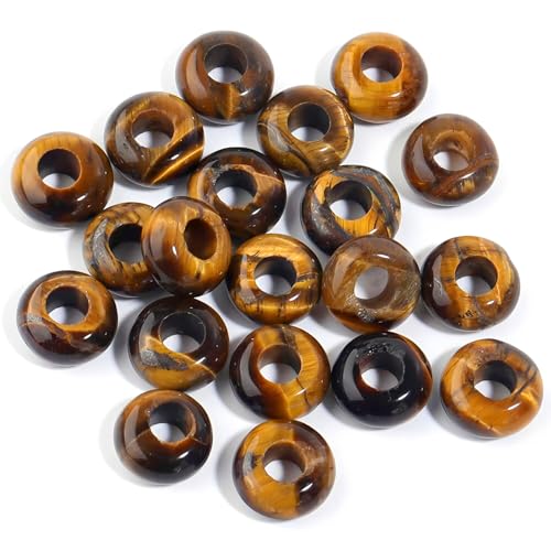 20Pcs Natural Tiger Eye Large Hole Beads, 8x14mm Rondelle Gemstone Spacer Beads 6mm Big Hole for Jewelry Making, Beading Bracelets, Macrame & Hair Braiding - color: Yellow Tiger Eye