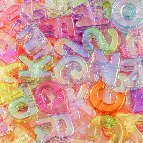 78Pcs Large Letter Beads Big Chunky Letter Bead A-Z Acrylic Alphabet Bubble Beads for Paracord Bead Bag Charm Keychains Crafts Education Leaning (ab Transparent Color) - color: ab transparent color