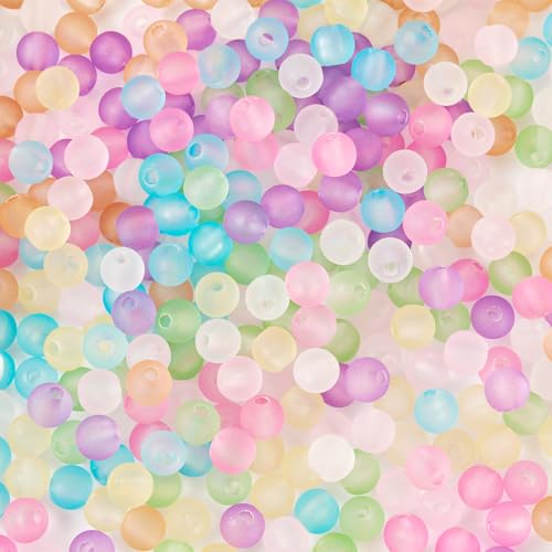 400Pcs 6mm Acrylic Beads Frosted Pony Bead Candy Color Small Pastel Beads Round Kandi Bead Spacers for Crafts DIY Necklace Bracelets Keychain Lanyards Jewelry Making Supplies - color: 8 Colors, Round
