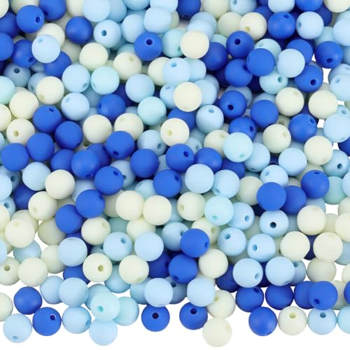 1 Box 500Pcs Frosted Acrylic Beads 8mm Matte Blue Beads Small Round Ball Opaque Bubblegum Rubberized Imitated Silicone Smooth Loose Spacer Bead for Jewelry Making Bracelet Necklace DIY Crafts - color: Blue