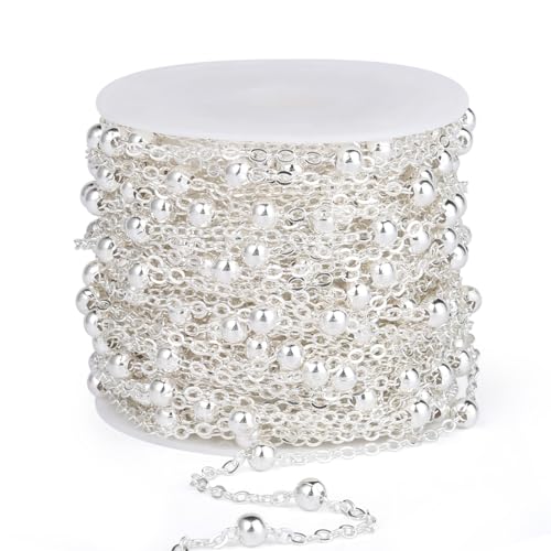 33 Feet Silver Satellite Cable Chains Roll, 2MM Silver Plated Brass Ball Beaded Cable Link Chains Spool Bulk for Jewelry Making DIY Craft - color: 4.0mm beads silver satellite cable chain