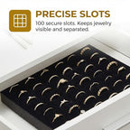 Garneck 5Pcs Jewelry Box Insert Foam Tray Set: 100 Slot Black Velvet Ring Earring Organizer Stackable Display Holder for Drawer Dresser Store Boutique Gift for Women Men