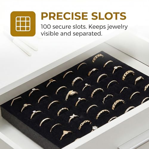Garneck 5Pcs Jewelry Box Insert Foam Tray Set: 100 Slot Black Velvet Ring Earring Organizer Stackable Display Holder for Drawer Dresser Store Boutique Gift for Women Men