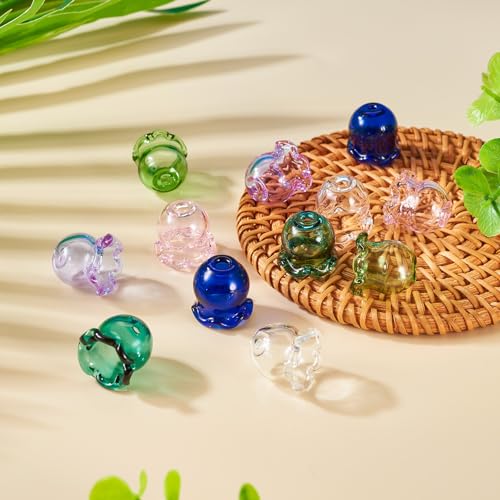 FASHEWELRY 12Pcs Glass Wind Bell Beads - 6 Colors Transparent Glass Fishing Jellyfish Trumpet Flower Beads Caps for Wind Chimes Craft Jewelry Making - color: 6 Colors Trumpet Wind Bell Beads