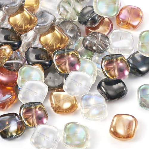 72Pcs Twisted Square Electroplate Glass Beads AB Color Square Glass Beads Crystal Loose Spacer Beads for DIY Bracelet Earring Necklace Jewelry Making Crafts - color: Twisted Square